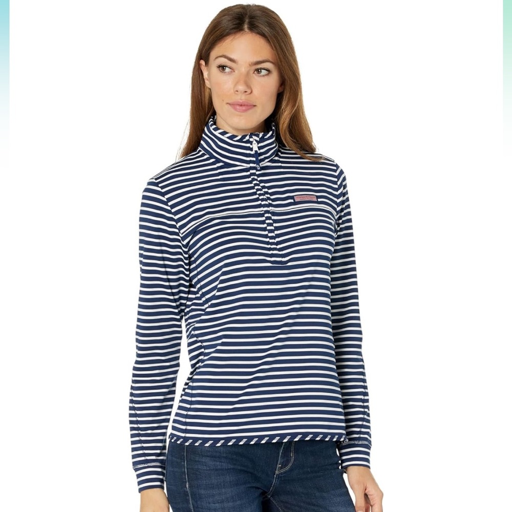 Vineyard Vines Shep Shirt - Navy and White Striped Long Sleeve Tee SMALL